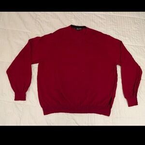 Garret Scott Sweater Men XXL Red V-Neck Knit Pullover Extra Fine Merino Wool EUC